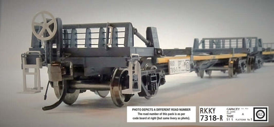 HO scale RKKY 3 platform wagon, Pack Number 1002-RKKY (Road Number RKKY 7318-R)